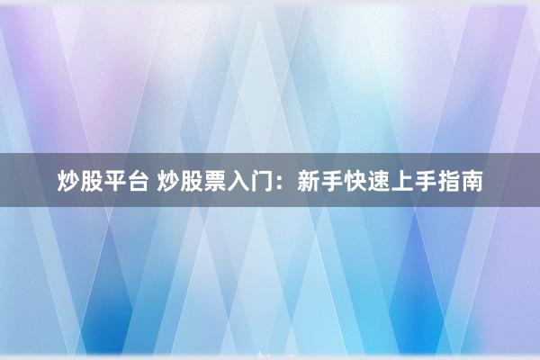 炒股平台 炒股票入门：新手快速上手指南