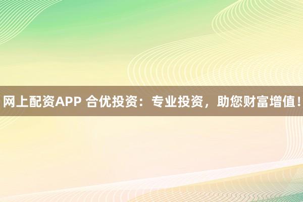 网上配资APP 合优投资：专业投资，助您财富增值！
