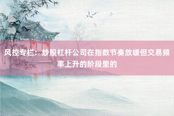 风控专栏：炒股杠杆公司在指数节奏放缓但交易频率上升的阶段里的
